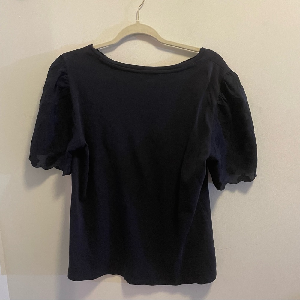 Ann Taylor Floral Clip Sleeve Mixed Media Tee - Picture 6 of 6